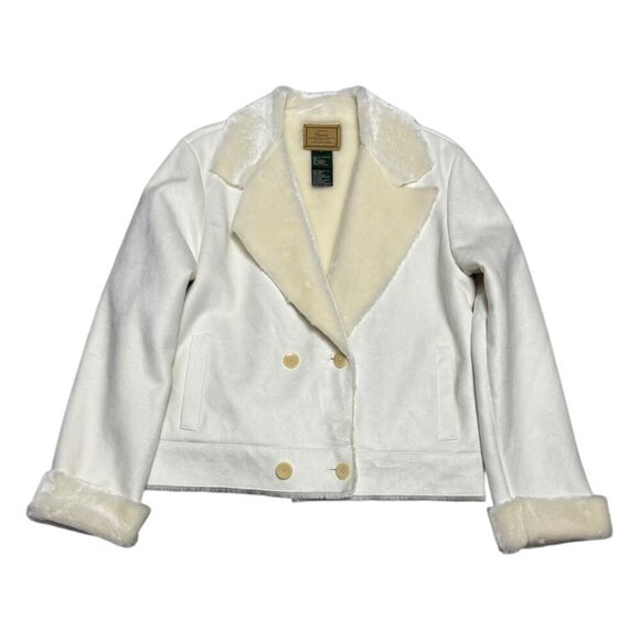 RALPH LAUREN Faux Fur White Cream Business Casual Designer Jacket Womens Large - Picture 1 of 7